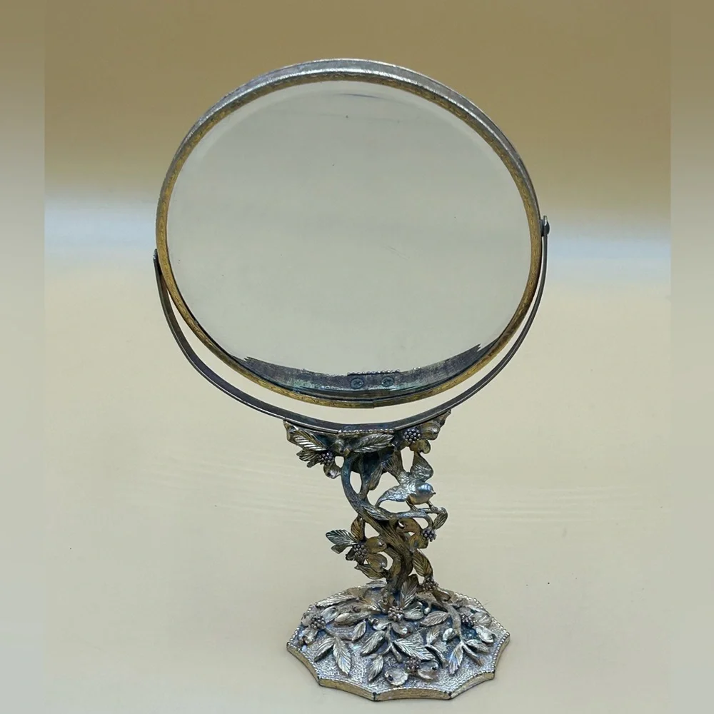 Vintage Matson cast metal swivel mirror with bird Hollywood regency